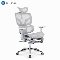 Chaise de bureau ergonomique en maille avec appui-tête réglable, accoudoirs, hauteur réglable, pivotante, inclinable, base en métal, roulettes en PU pour la maison et le bureau