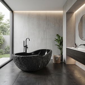 Baignoires ovales modernes sur mesure de luxe en marbre noir/jade encre exclusif – Baignoire autoportante en marbre pour salle de bain, villa, hôtel - Product Image 1