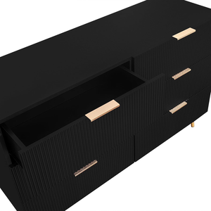 <span class=keywords><strong>Commode</strong></span> moderne en bois avec poignées dorées, 6 grands <span class=keywords><strong>tiroirs</strong></span> de rangement pour chambre d'enfant, 120x40x77cm, noir - Product Image 5