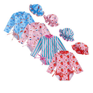 Ensemble <span class=keywords><strong>de</strong></span> <span class=keywords><strong>maillot</strong></span> <span class=keywords><strong>de</strong></span> <span class=keywords><strong>bain</strong></span> une pièce pour bébé fille, motif fruits, jupe à volants, chapeau élégant, extensible en Spandex/Polyester, séchage rapide - Product Image 1