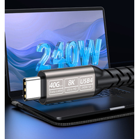 Câble USB4 à angle droit noir 0,2 m 0,5 m 1 m 1,5 m 2 m 8K60Hz 4K240Hz Vidéo 240W Charge 40 Gbps Transfert de données Type-c