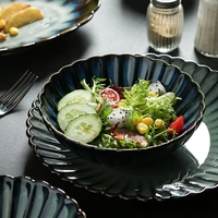 Ensemble d'assiettes en céramique rétro pour restaurant, vaisselle en forme de fleur émaillée au four, plats à dessert
