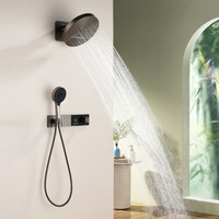 Ensemble de douche chromé en laiton pour salle de bain, avec pommeau de douche effet pluie encastré mural, mitigeur thermostatique à double poignée