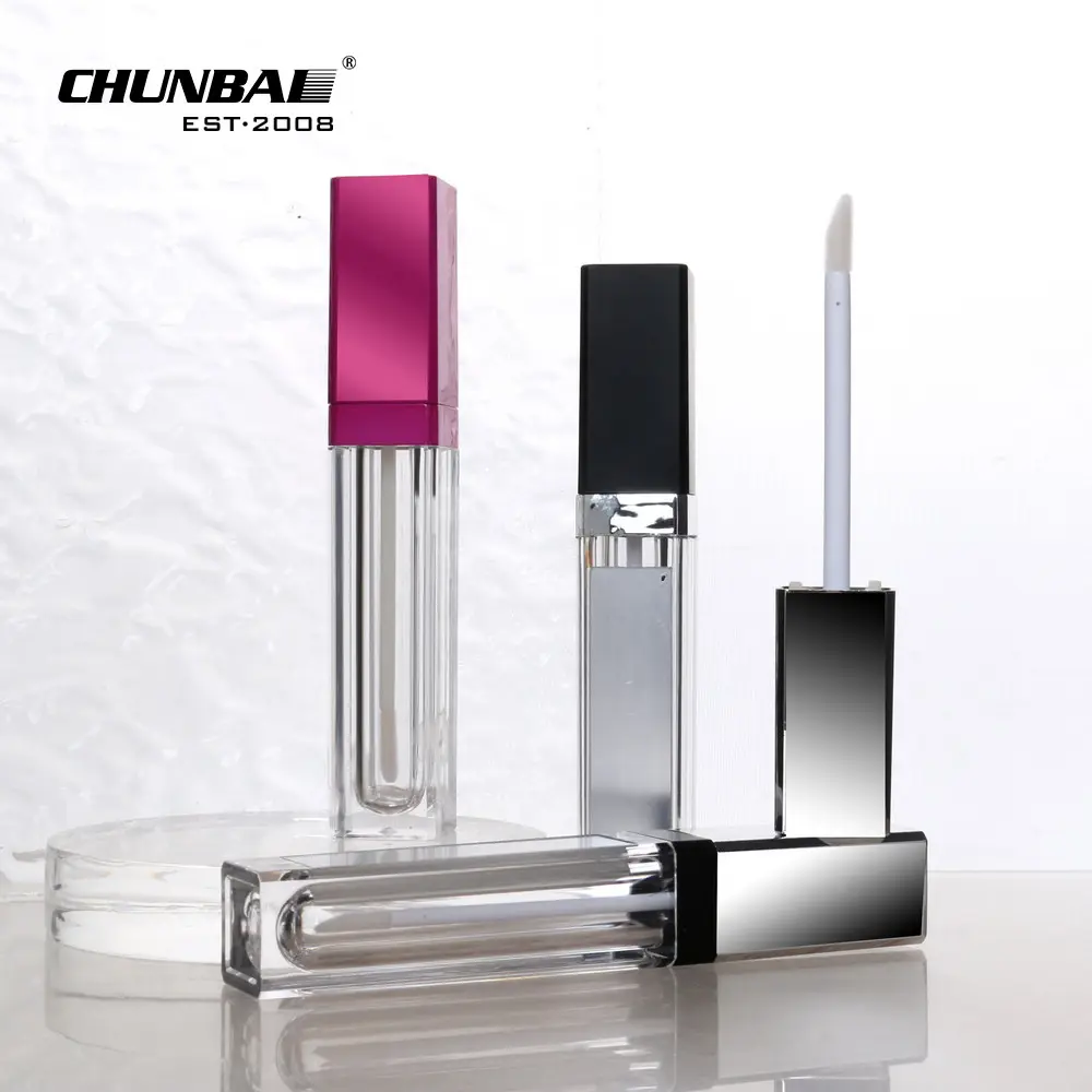 Rỗng nhãn hiệu riêng tùy chỉnh logo 5ml 7ml 8ml 10ml vuông LED ánh sáng rõ ràng Lipgloss container Lip Gloss ống với gương và hộp