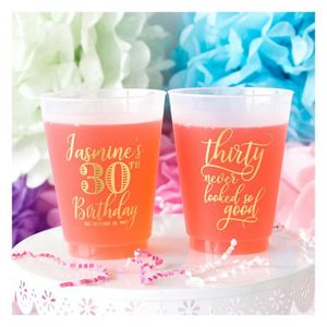 Vasos Personalizados para Fiestas de Cumpleaños de 30, 40, 50 y 60 Años, Impresión de Logotipo, Vasos de Plástico Reutilizables, Esmerilados e Irrompibles para Estadios - Product Image 1