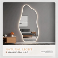 Miroir mural sans cadre pour projet hôtelier, miroir de corps ondulé, miroir de salle de bain LED sur pied, miroir LED pleine longueur irrégulier ondulé