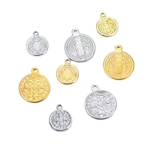 Aço Inoxidável Religiosos Medalha Saint Benedict Charme Para Pulseira Colar Medalha San Benito Sentia Mvniamvr Conector Pingente