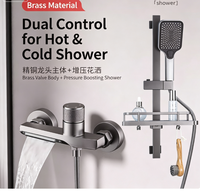 Colonne de douche thermostatique moderne et élancée gris anthracite, avec jets de pulvérisation multifonctionnels, douchette à main et robinet cascade, ensemble de douche pour salle de bain