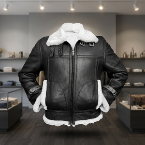 New American-style Niche Retro Heavy-duty Fringed-edged Padded Shoulder Leather Woolen Winter Men's Streetwear Bomber <b>Jacket</b> - Product Image 3