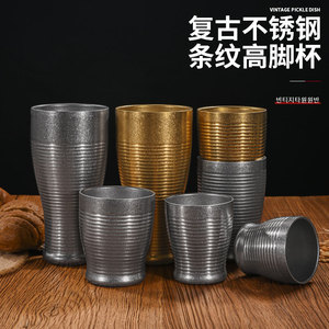 แก้วสแตนเลสแบบมีหูจับ ผนังสองชั้นสุญญากาศ 304 ลายทาง แก้วเบียร์ แก้วเครื่องดื่มเย็น สำหรับงานปาร์ตี้ - Product Image 4