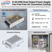 Alimentation à découpage double sortie Leyu D-60A 60W 5V 4A 12V 3A Transformateur SMPS industriel AC/DC