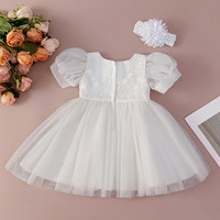 Vente en gros de robes de baptême en coton blanc avec bandeau brodé en dentelle robe de baptême élégante pour bébé fille