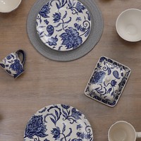 Vente d'usine Vaisselle en céramique imprimée bleue élégante Décoration de table en relief pour la maison Ensemble de vaisselle en porcelaine fine