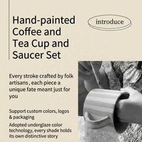 Ensemble de tasses à café et soucoupes en porcelaine sous glaçure peintes à la main, couleur bordeaux, avec logo personnalisé, pour le petit-déjeuner et le thé de l'après-midi