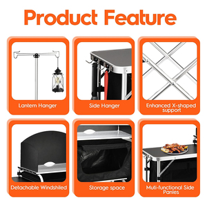 Custom Multifunction 3 Cupboard Detachable Windscreen Camping BBQ Cooking Dining Picnic <strong>Folding</strong> Outdoor Mobile <strong>Kitchen</strong> <strong>Table</strong> - Product Image 2