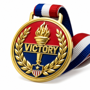 Médaille personnalisée en alliage de zinc avec logo 3D, style Laurier de la Victoire, plaquée or, pour récompense de vainqueur, avec ruban, en laiton et cuivre. - Product Image 1