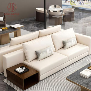 Ensemble de mobilier de restaurant moderne beige, canapé trois places avec deux fauteuils individuels marron foncé et table basse rectangulaire pour café - Product Image 5