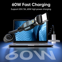 Câble de charge rapide USB-C 60W avec cordon rétractable en TPU, tête rotative à 540°, 1,2 m