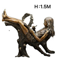 Escultura de Bronce Infantil Personalizada al por Mayor, Niña de Tamaño Real con Instrumento Musical, Color Personalizado para Decoración de Jardín Exterior