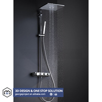 Ensemble de douche mural intelligent USA avec thermostat, pommeau de douche pluie chromé et mitigeur pour salle de bain complète