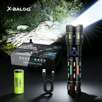 Lampe torche LED laser blanche 500M avec bande lumineuse, batterie externe, zoom télescopique, 5 modes, rechargeable USB, en aluminium
