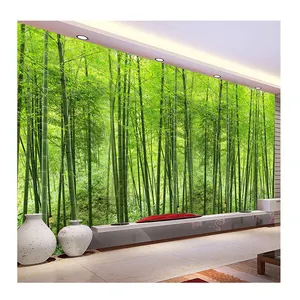 KOMNNI Papel pintado de paisaje natural Mural de bosque de bambú verde Papel pintado 3D de tamaño personalizado para pared Mural de pared de salón