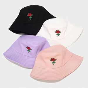 100% Cotton Unisex Fashion Flower Embroidered Bucket <b>Hat</b> Summer Fisherman Cap for <b>Men</b> Women Teens - Product Image 3