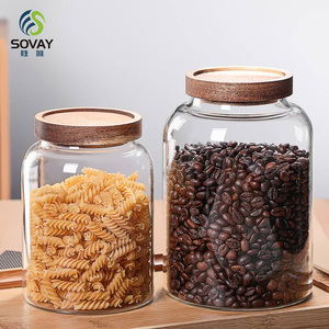 Homay 1200ml 1800ml 2800ml <strong>Large</strong> Glass <strong>Jar</strong> Food Storage <strong>Jar</strong> Spectacle Bottle <strong>with</strong> Acacia <strong>Lid</strong> and Custom <strong>Lid</strong> - Product Image 4