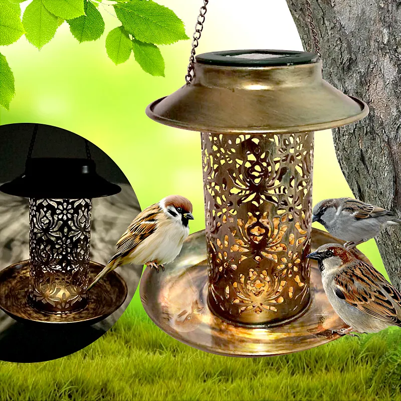 गर्म सौर पक्षी फीडर, भारी शुल्क धातु आउटडोर फांसी जंगली Birdfeeder बाहर बगीचे के लिए प्रकाश के साथ यार्ड पिछवाड़े सजावट