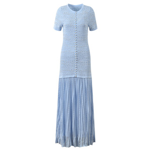 <span class=keywords><strong>Abito</strong></span> Lungo da Donna 2026 con Lavorazione Raffinata, Pizzo Jacquard e Perline, Scollo Tondo, Maniche Corte, <span class=keywords><strong>in</strong></span> <span class=keywords><strong>Maglia</strong></span>, Tinta Unita, <span class=keywords><strong>Plissettato</strong></span>, con Sottoveste - Product Image 1