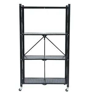 Heavy duty 3 4 5 layer shelf foldable folding wheel storage rack for garage kitchen baker closet foldable rack