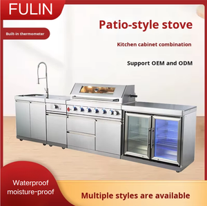 Meuble de cuisine encastré en acier inoxydable, moderne et simple, pour extérieur, avec vasque intégrée et <span class=keywords><strong>réfrigérateur</strong></span> double porte - Product Image 2