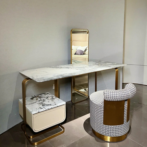 Meubles de chambre à coucher luxueux, table de maquillage en <span class=keywords><strong>marbre</strong></span> naturel avec miroir, pieds en acier inoxydable couleur champagne - Product Image 1