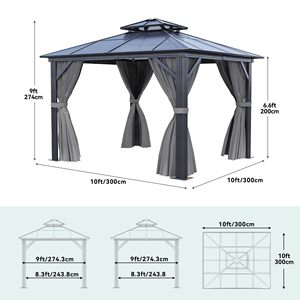 Gazebo da Giardino in Alluminio con Doppio Tetto Impermeabile e <span class=keywords><strong>Tenda</strong></span> in Rete d'Acciaio per Esterni - Product Image 2