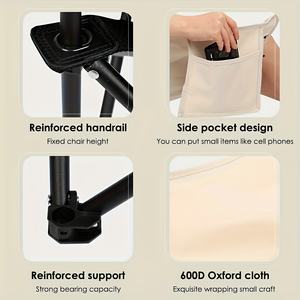 Silla de Playa Plegable Redonda Acolchada Tipo Plato, con Bolsillo Lateral, para Acampar, Hacer Senderismo y Pescar - Product Image 4