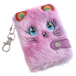Pocket Notebook Fluffy Plush Notepad with Keychain Portable Address Book for Children Adult Note Taking Writing Drawing