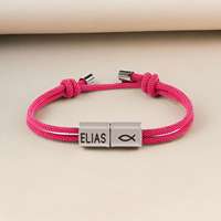Pulsera de Moda de Alta Gama con Diseño de Cuerda Milanesa, Carcasa de Acero Inoxidable, Patrón Grabado, Letras en Paracord Cian, Regalo