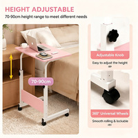 Table d'étude mobile réglable en hauteur pour dortoir, support pour ordinateur portable avec roulettes et surface en panneau de bois, idéale pour la vente en gros
