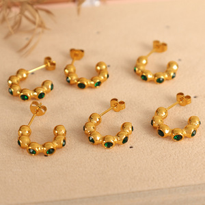 Pendientes de Aro Dorados con Esmeralda y Zirconia, Engaste de Bisel, Forma Geométrica de Bola, Joyería de Moda para Fiesta para Mujer - Product Image 2