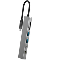 Adaptador Multipuerto 7 en 1 Tipo C con Logotipo Personalizado al por Mayor, Estación de Acoplamiento con TV 4K, PD 100W, USB 2.0, Lector de Tarjetas SD/TF