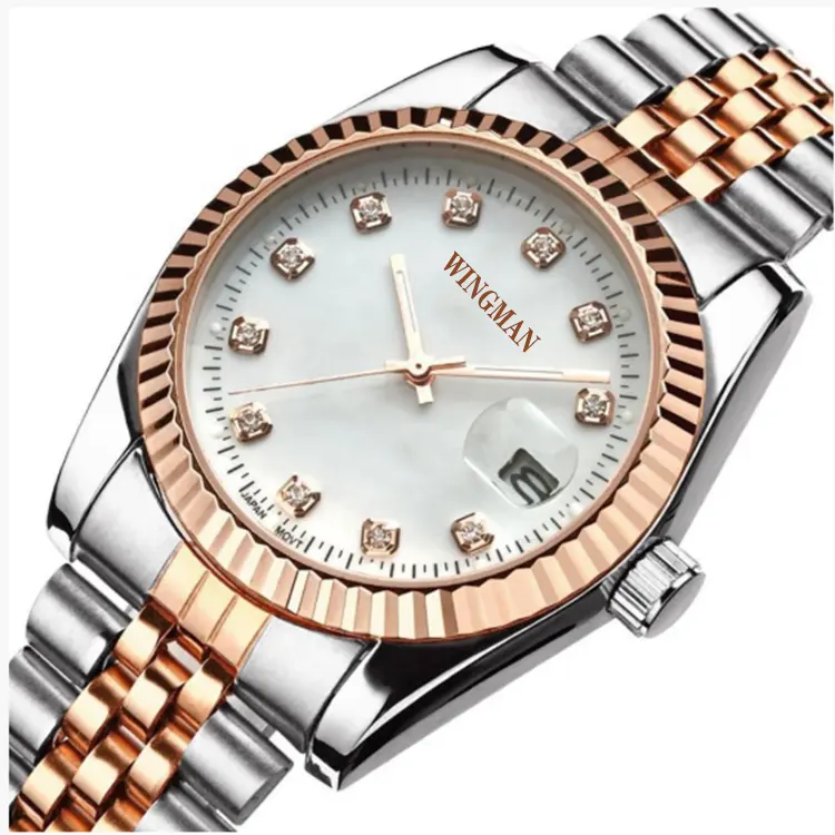 Super Luminous Wristwatch Rose Gold Stainless Steel Bezel with Diamond Index Fashion Watch for Women