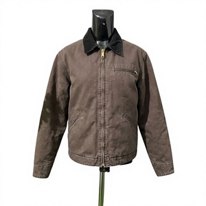 Chemise-veste de travail en toile pour homme, couleur unie, col rabattu, fermeture éclair, coton lavé, style automne - Product Image 6