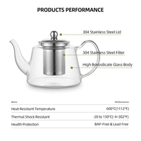 Théière en verre avec couvercle, infuseur en acier inoxydable, 600 ml / 20,49 oz, théière transparente en borosilicate pour thé fleuri, cadeau familial