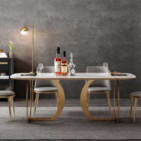 Großhandel Marmor-Esstisch Zeitgenössisches Metallgestell Küchenmöbel für Apartment Restaurant Hotel