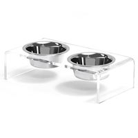 Support surélevé en acrylique pour gamelles d'animaux avec 4 gamelles en acier inoxydable – Gamelle surélevée pour chat, petit chien senior