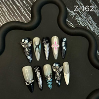 Laisense Faux Ongles à Presser Faits Main, Longs Stiletto, avec Breloques Métalliques 3D Croix Angélique Gothique, Style Punk Y2K Ins Luxe, Réutilisables