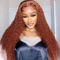 Perruques de cheveux humains frisés vietnamiens vierges non traités et vierges HD sans colle avec devant en dentelle pleine couleur brun rougeâtre