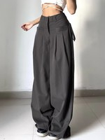 Taille haute rue rétro gris bureau Y2K dame grande taille femmes pantalons pantalons de survêtement amples en gros pantalons à fond large pour les femmes