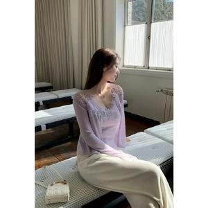Nueva primavera verano <span class=keywords><strong>Mujer</strong></span> Casual cuello en V encaje botón suéter peso ligero cárdigan de punto para damas - Product Image 6