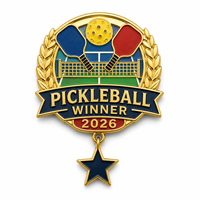 Badges personnalisés en métal émaillé souple plaqué or avec breloque étoile pour cadeaux de champion de tournoi de pickleball